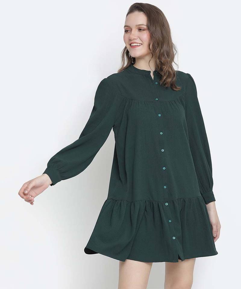 Vancy green button-down women dress