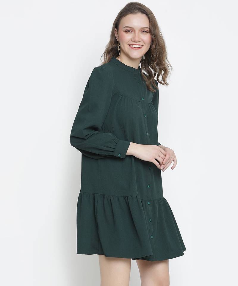 Vancy green button-down women dress