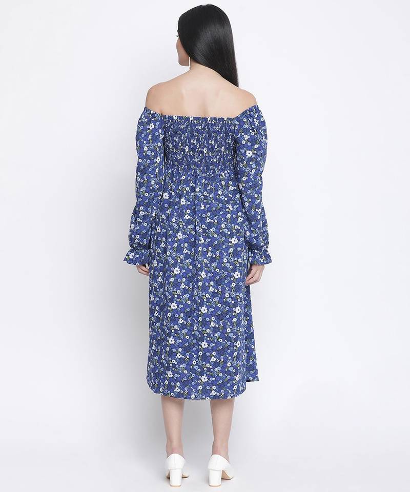 Designer floral print off-shoulder maternity dress
