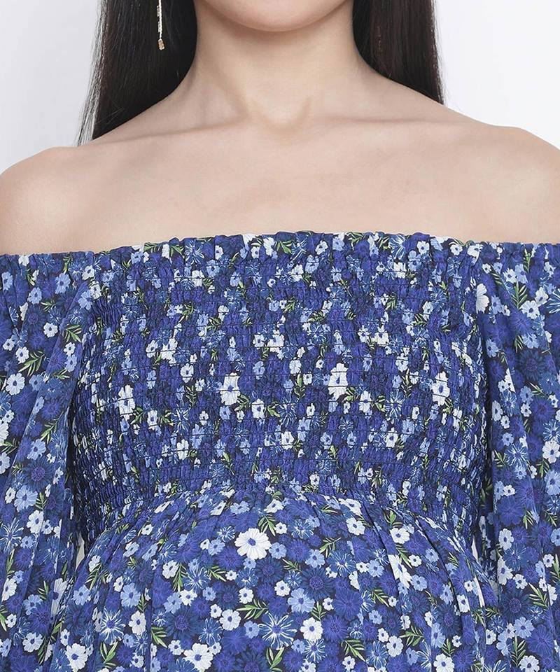Designer floral print off-shoulder maternity dress