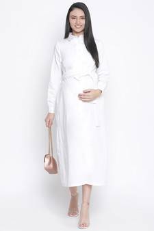 Hopple white button- down long maternity dress