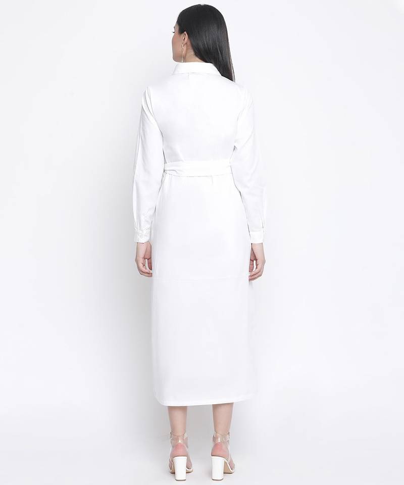 Hopple white button- down long maternity dress
