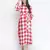 Cerise red check print long maternity dress
