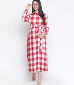 Cerise red check print long maternity dress