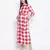 Cerise red check print long maternity dress