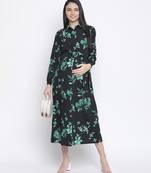 Tora black floral print long maternity dress