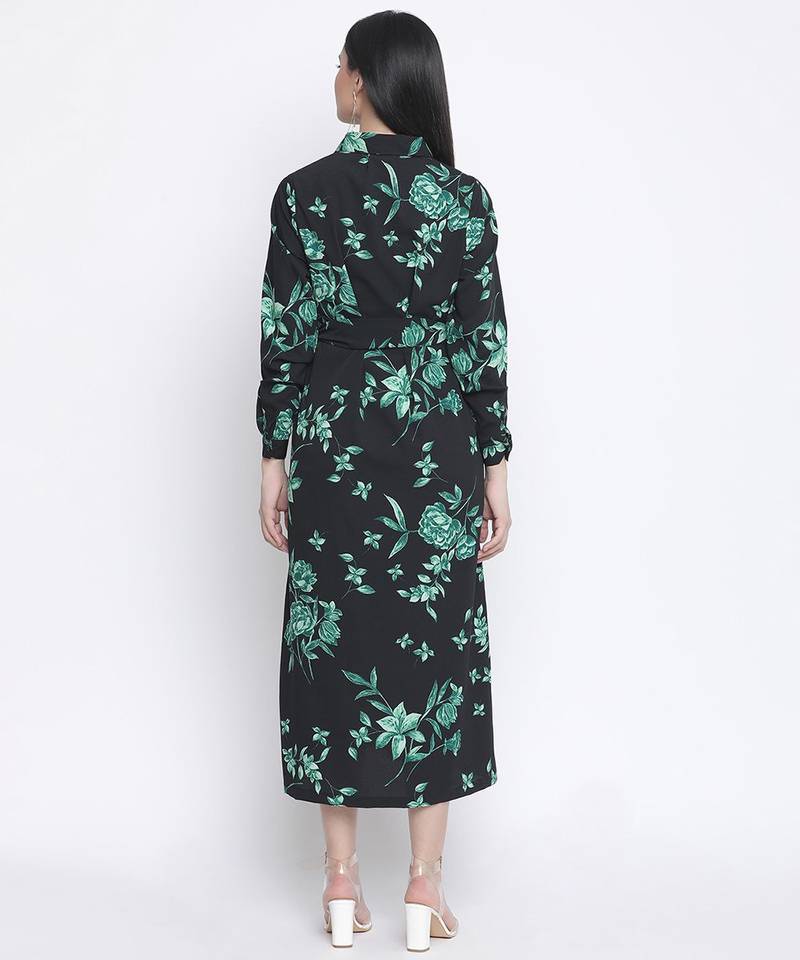 Tora black floral print long maternity dress
