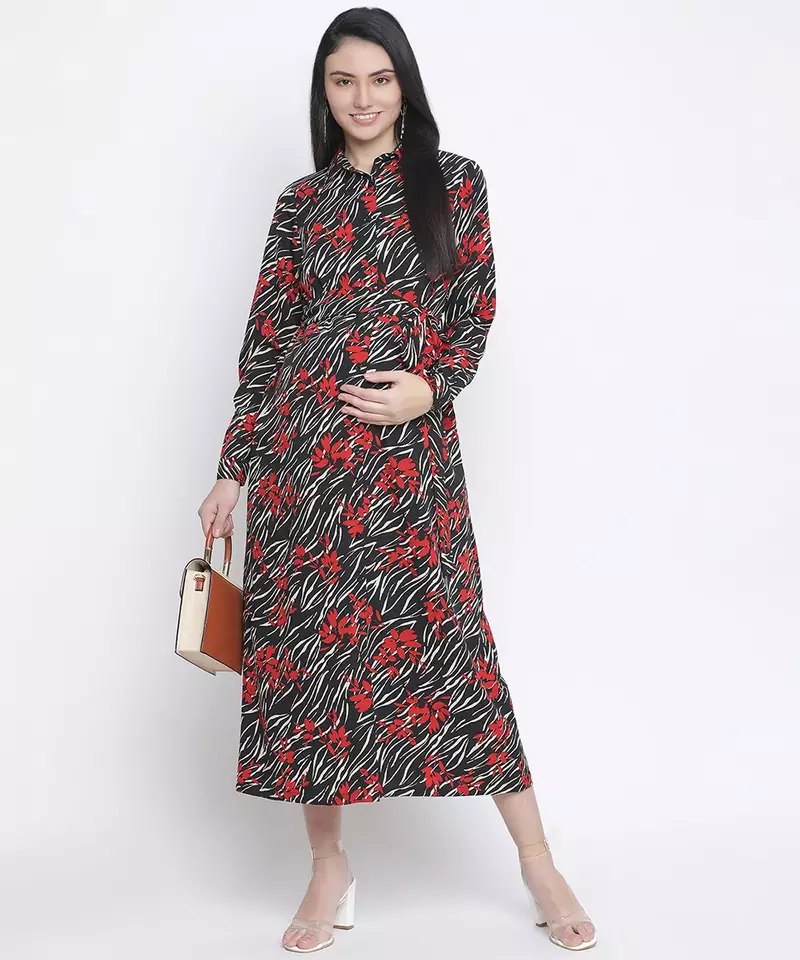 Bazy floral print long maternity dress