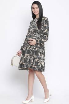 Canva unstructured print  with feeding zip maternity dress