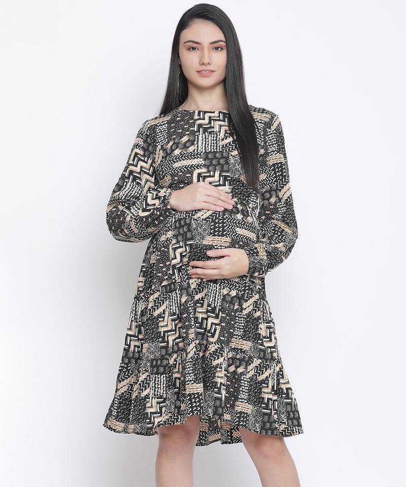 Canva unstructured print  with feeding zip maternity dress