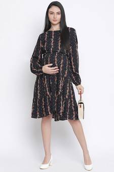 Gapper black ptinted with feeding zip maternity dress