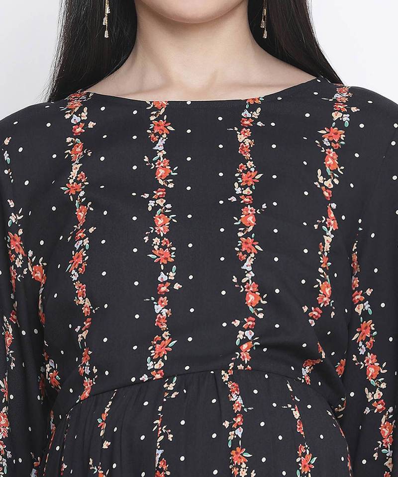 Gapper black ptinted with feeding zip maternity dress