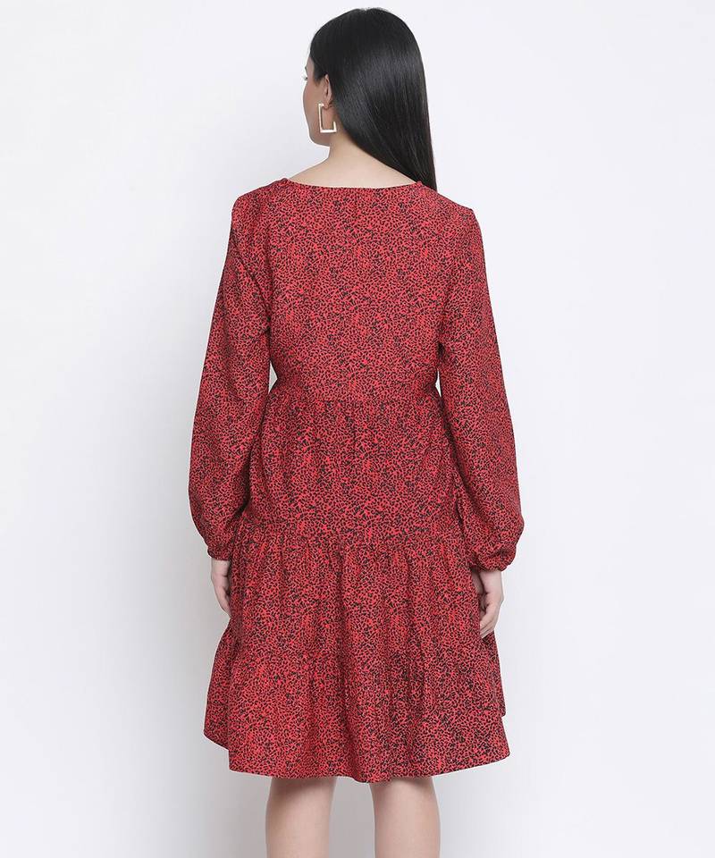 Dora red printed with feeding zip maternity dress