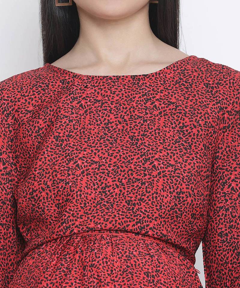 Dora red printed with feeding zip maternity dress