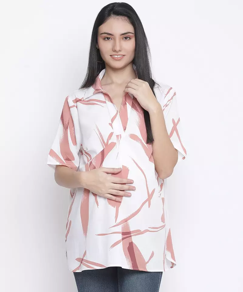 Gallant white pretty printed maternity top