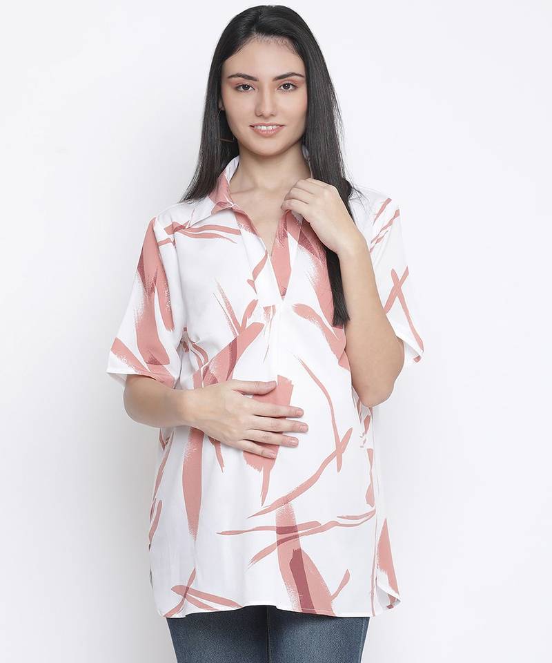 Gallant white pretty printed maternity top
