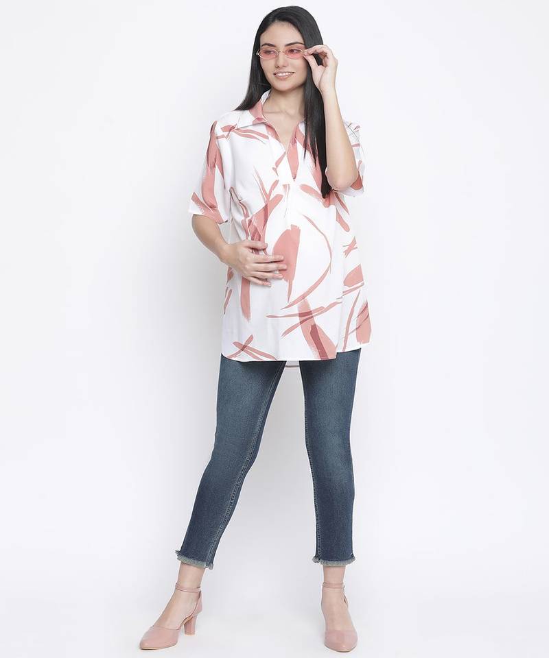 Gallant white pretty printed maternity top