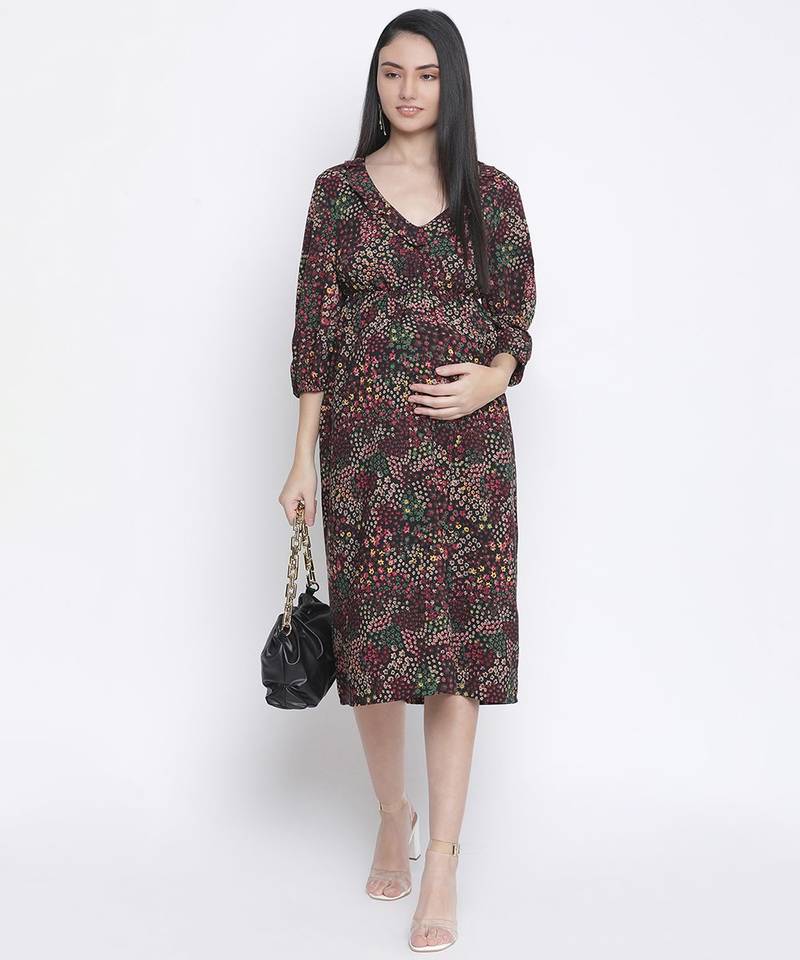 Tenor floral print multicolor maternity dress