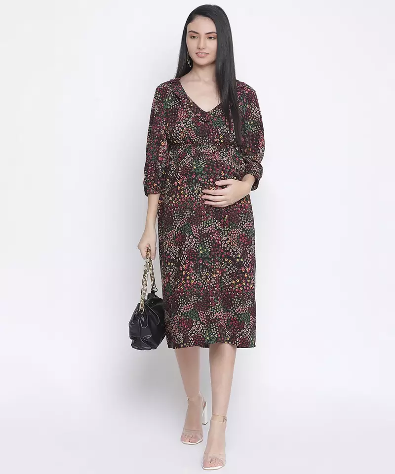 Tenor floral print multicolor maternity dress