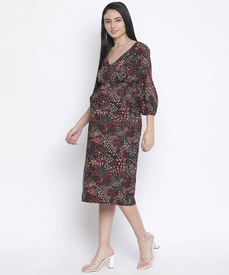 Tenor floral print multicolor maternity dress