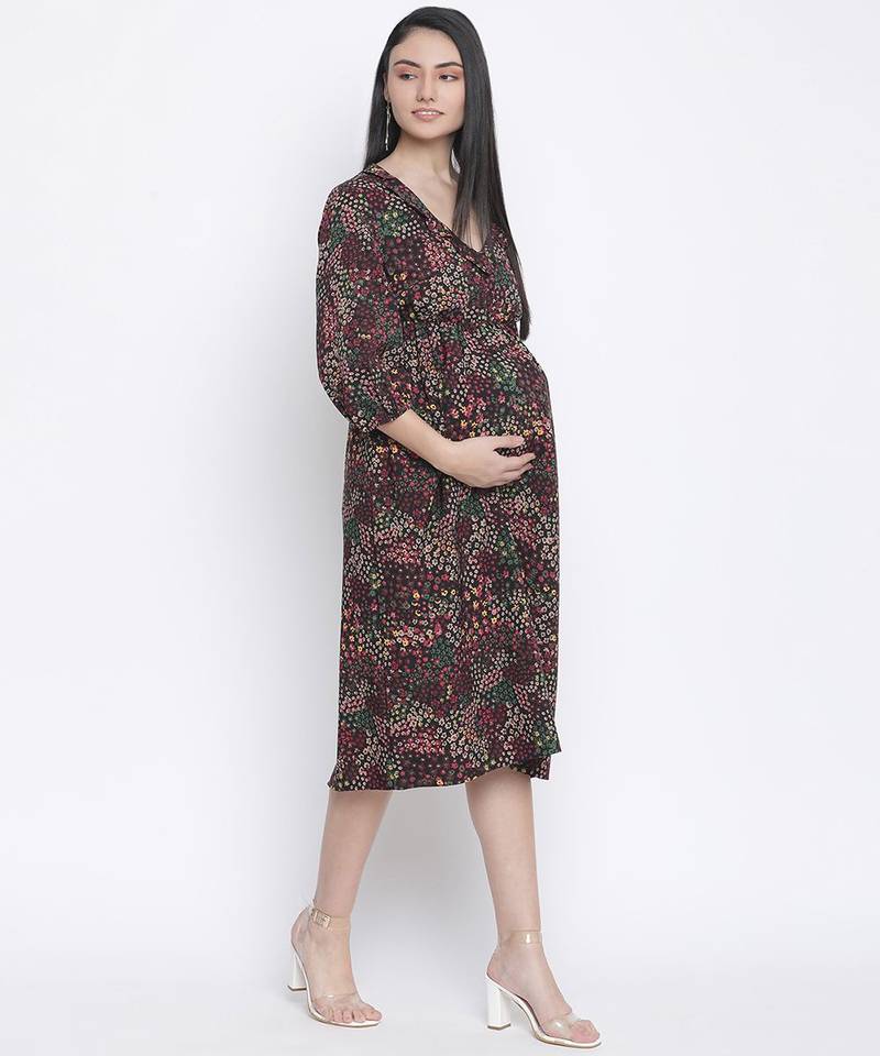 Tenor floral print multicolor maternity dress