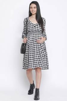 Chic check print maternity dress