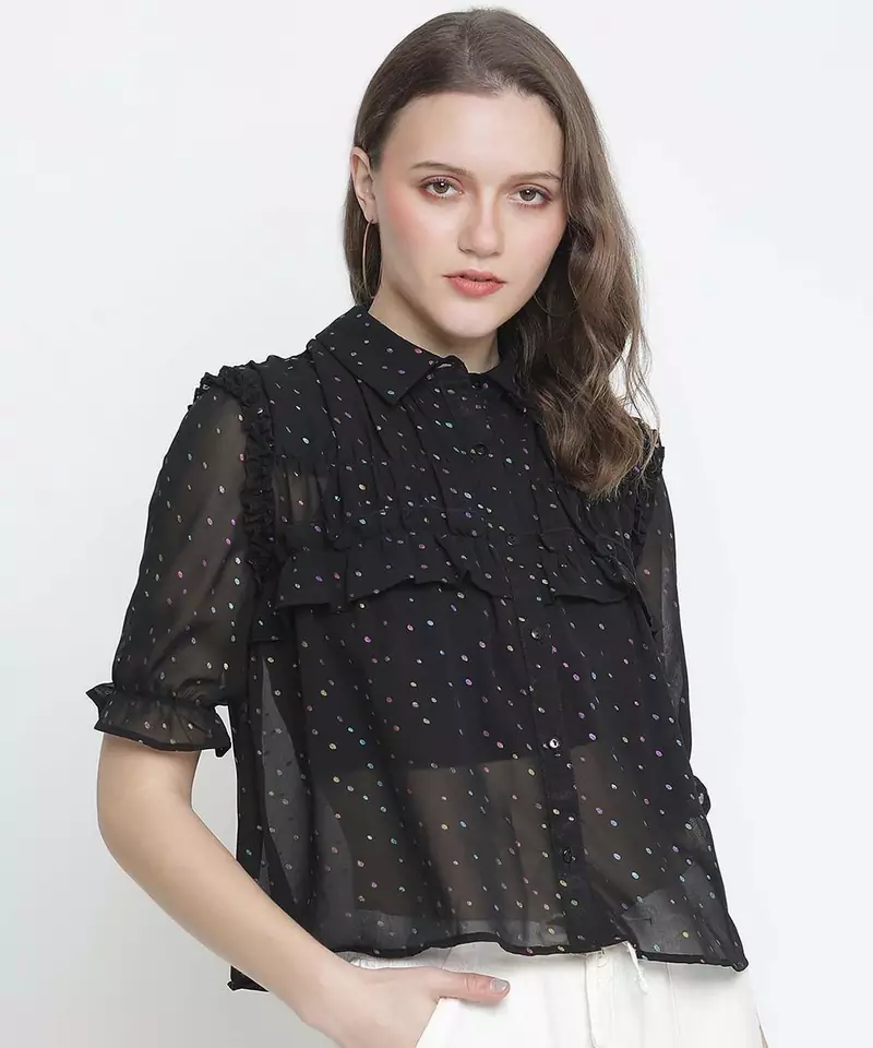 Omanic Black Foil print women Shirt