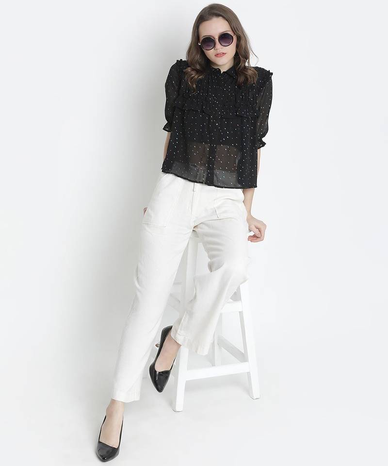 Omanic Black Foil print women Shirt