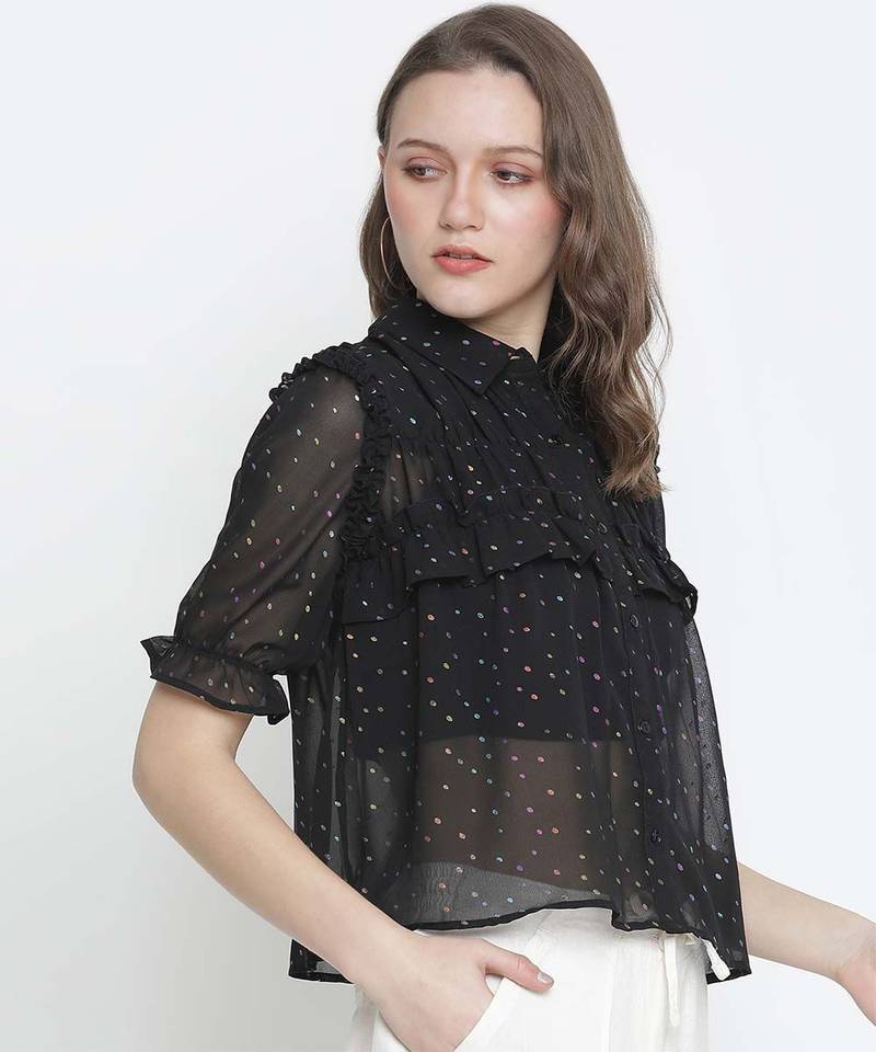 Omanic Black Foil print women Shirt