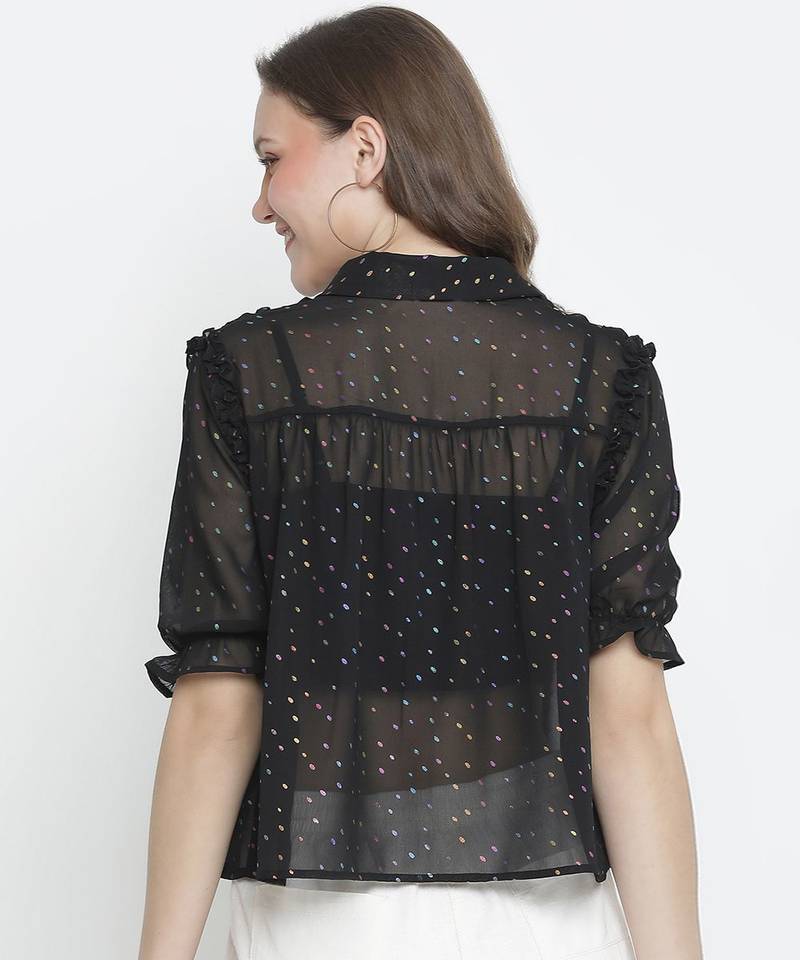 Omanic Black Foil print women Shirt