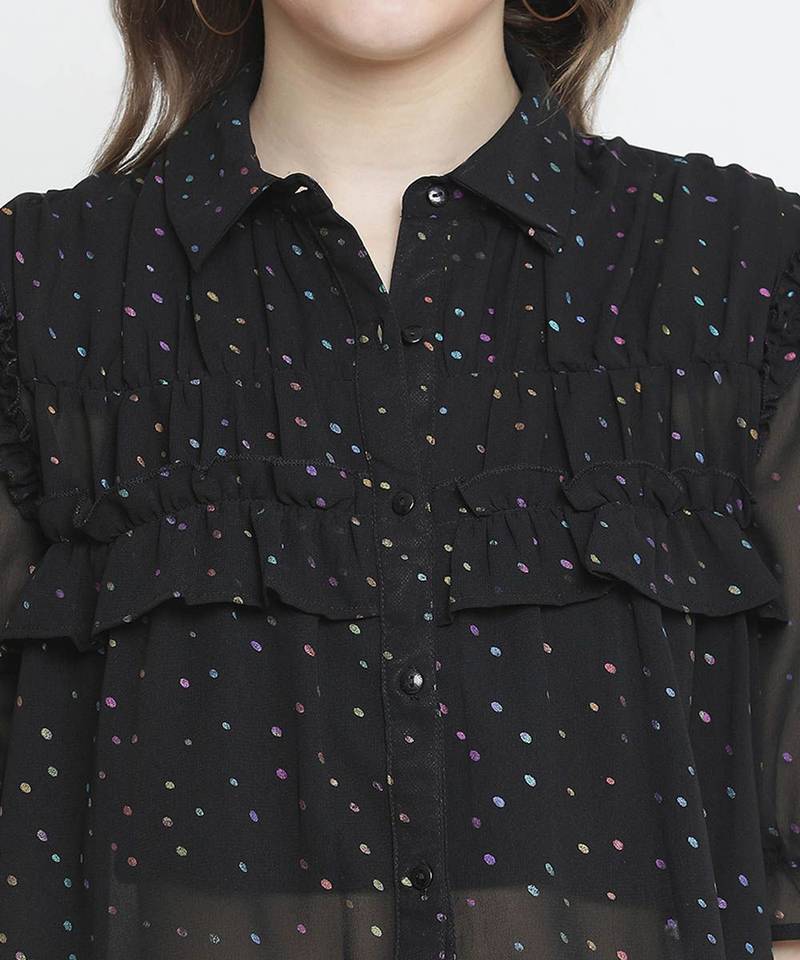 Omanic Black Foil print women Shirt