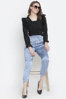 Kasson shimmer black ruffle women crop top