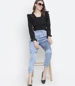 Kasson shimmer black ruffle women crop top