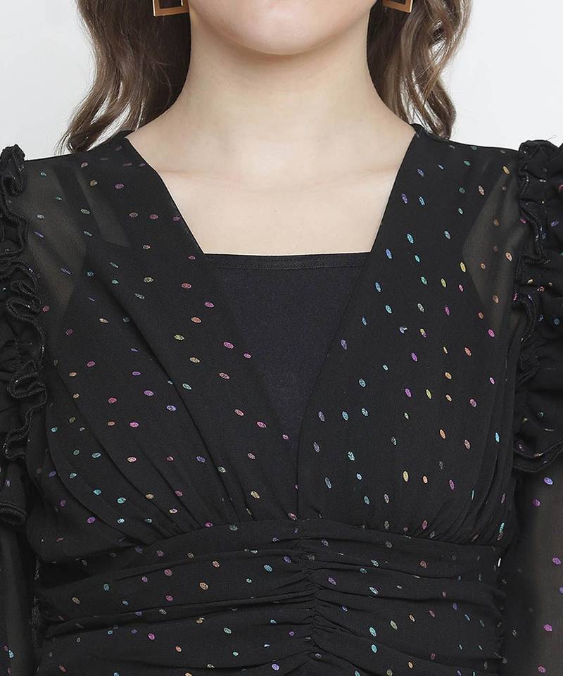 Kasson shimmer black ruffle women crop top