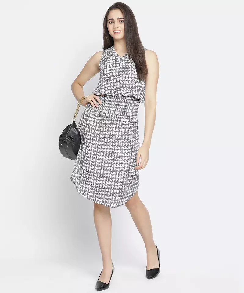Drums of heaven check print smocked womem dress