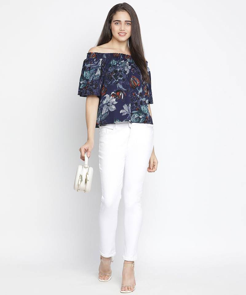 Flick of colours digital print women off-shoulder top