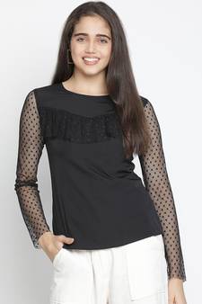 Bella solid black charming women Ruffle  top