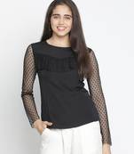 Bella solid black charming women Ruffle  top