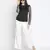 Bella solid black charming women Ruffle  top