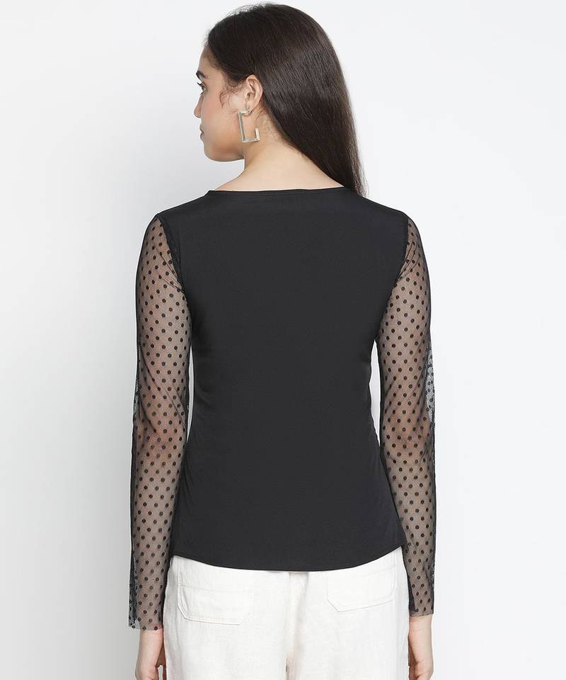 Bella solid black charming women Ruffle  top