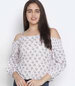 Light pink floral print classy shoulder strap women  top