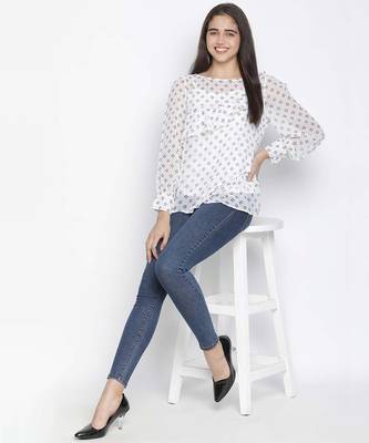 Chezzling white dot print pretty women top 1