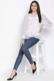 Chezzling white dot print pretty women top