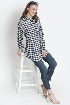Check mezz button-down women tunic