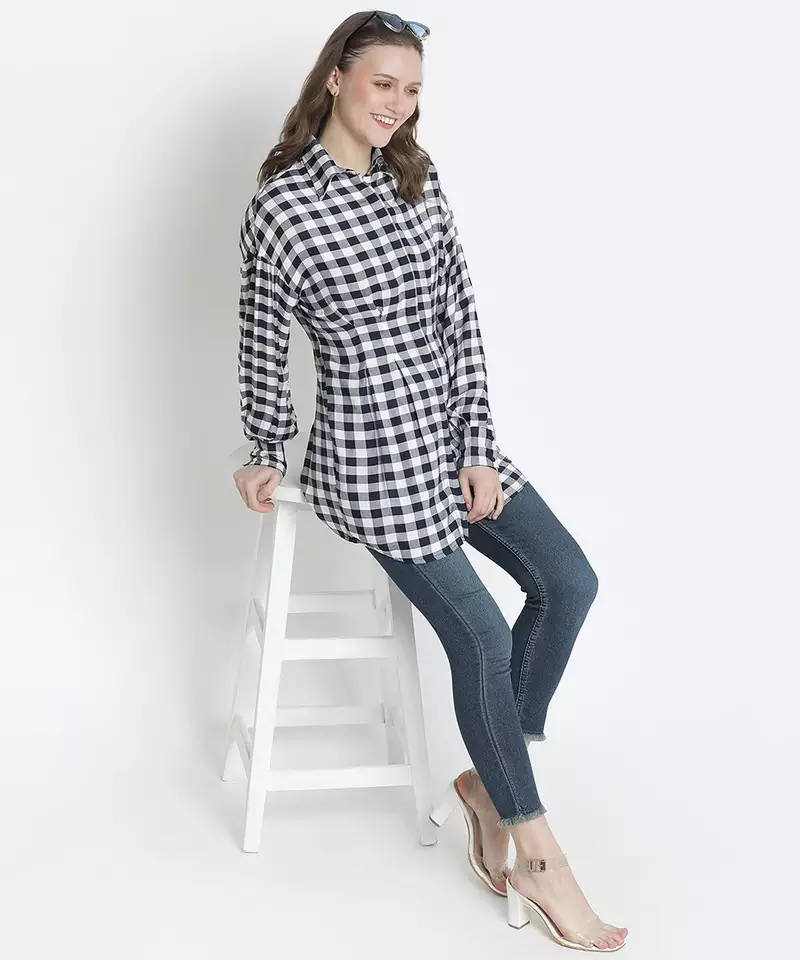 Check mezz button-down women tunic