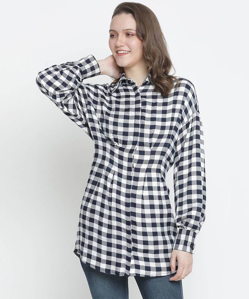 Check mezz button-down women tunic