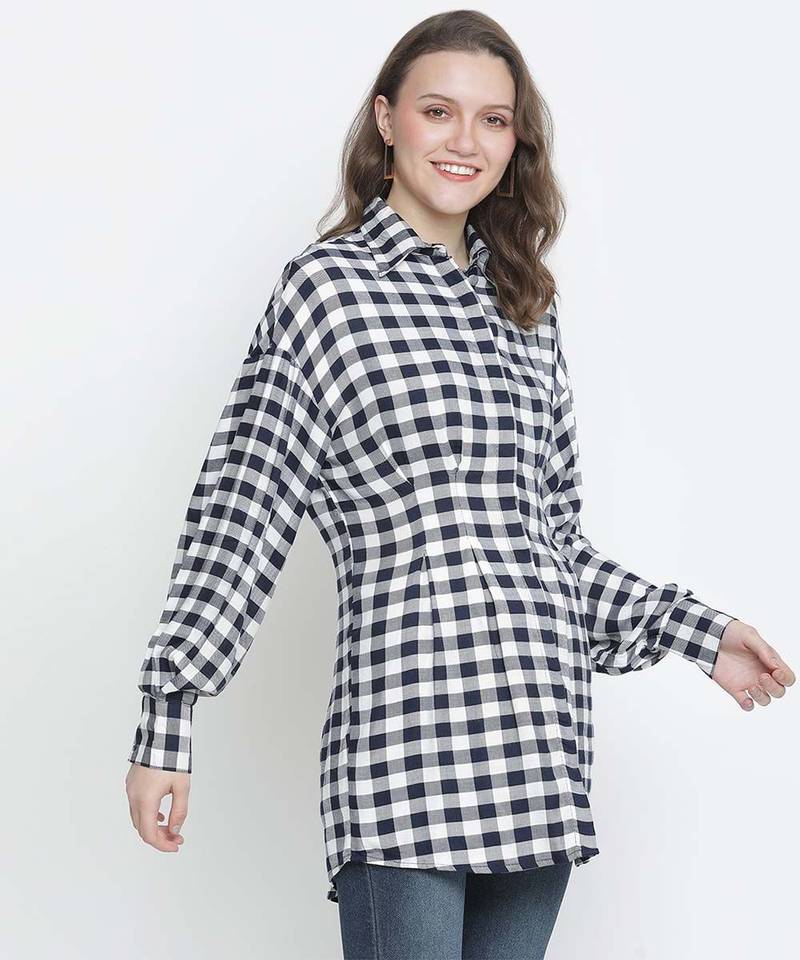 Check mezz button-down women tunic