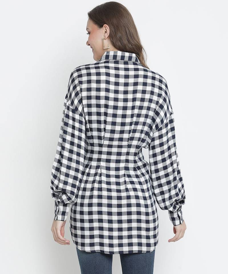 Check mezz button-down women tunic