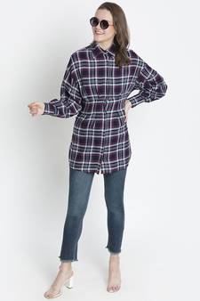 Check print button-down women tunic