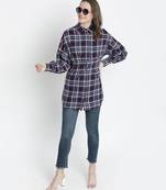 Check print button-down women tunic